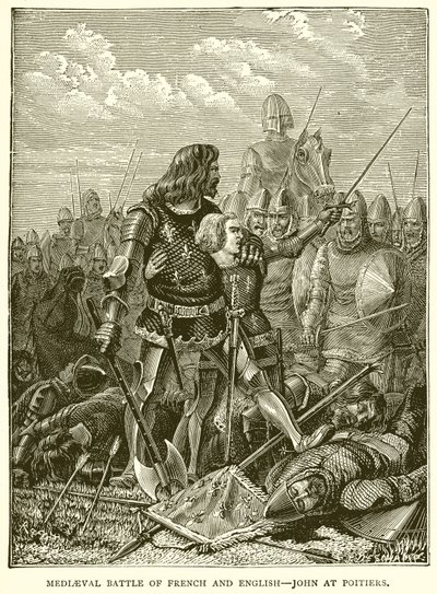Battaglia medievale tra francesi e inglesi. Giovanni a Poitiers da English School
