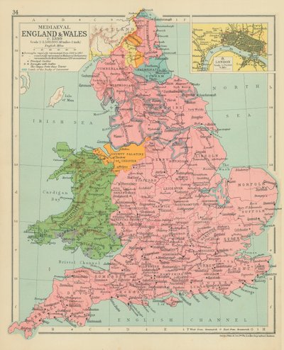 Inghilterra e Galles medievali, 1399 circa (litografia a colori) da English School