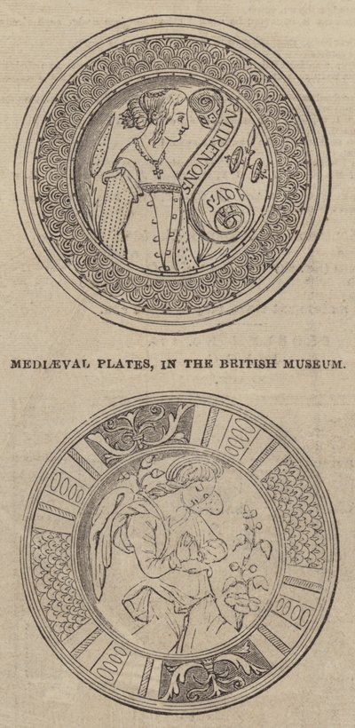 Piatti medievali, nel British Museum (incisione) da English School