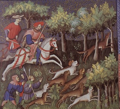 Aristocratici medievali che cacciano volpi da English School