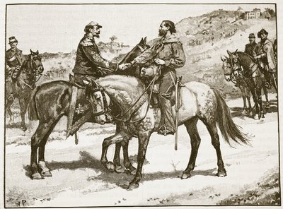 Incontro di Garibaldi e Vittorio Emanuele, illustrazione da Cassells Illustrated History of England da English School