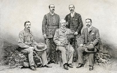 Membri della spedizione di soccorso di Emin Pasha di Sir Henry Morton Stanley, 1890 (incisione su legno) da English School