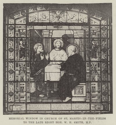 Finestra commemorativa nella Chiesa di St Martin-in-the-Fields per il defunto Onorevole W H Smith, MP da English School