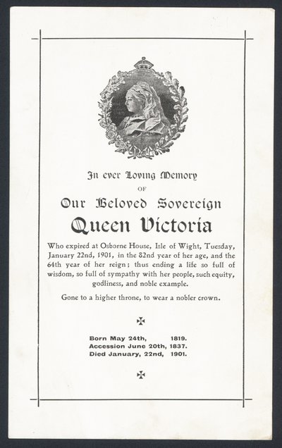 Biglietto commemorativo per la Regina Vittoria da English School