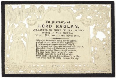 Biglietto commemorativo in memoria di Lord Raglan da English School