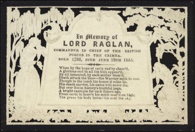 Biglietto commemorativo in memoria di Lord Raglan da English School