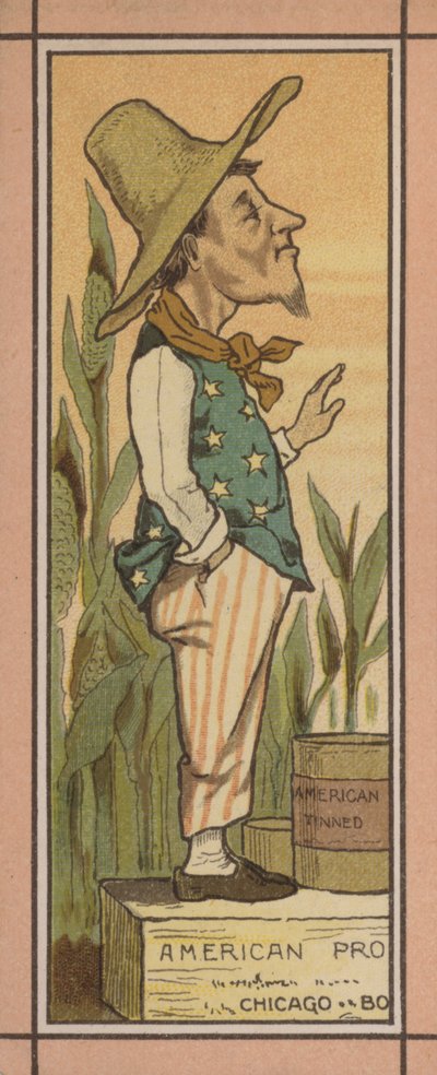 Illustrazione del menu: Cibo in scatola americano (litografia a colori) da English School