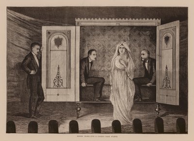 I signori Maskelyne e Cookes, seduta spiritica al buio (incisione) da English School