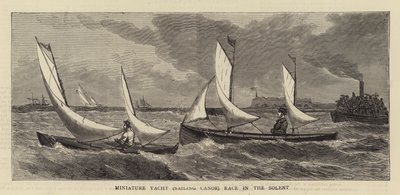 Gara di yacht in miniatura (canoa a vela) nel Solent (incisione) da English School