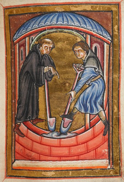 Miniatura di Cuthbert che scava un pozzo d