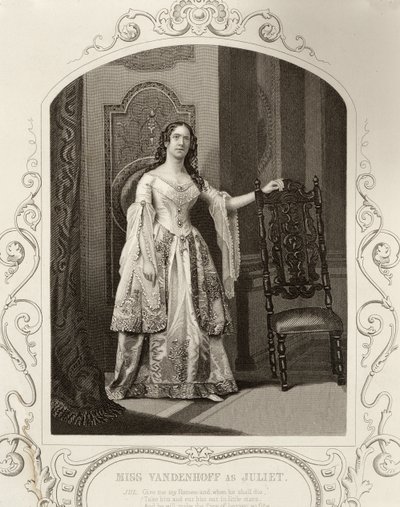 Miss Vandenhoff come Giulietta, Atto III Scena 1 di Romeo e Giulietta, da un dagherrotipo, pub. da John Tallis & Co. da English School