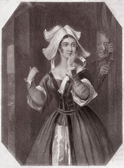Mistress Page (Le allegre comari di Windsor) in - "Galleria delle donne di Shakespeare, collezione di quarantacinque ritratti seri dei primi artisti londinesi, arricchita di avvisi critici e letterari" circa 1838 - da "Galleria delle donne di Shakespeare,  da English School