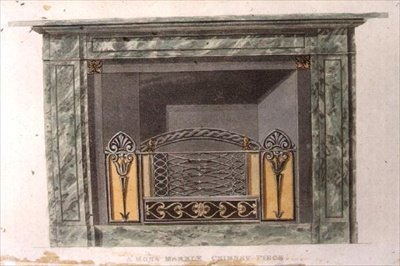 Camino in marmo Mona, tavola 90 da Repository of Arts di Ackermann, pubblicato nel 1816 da English School