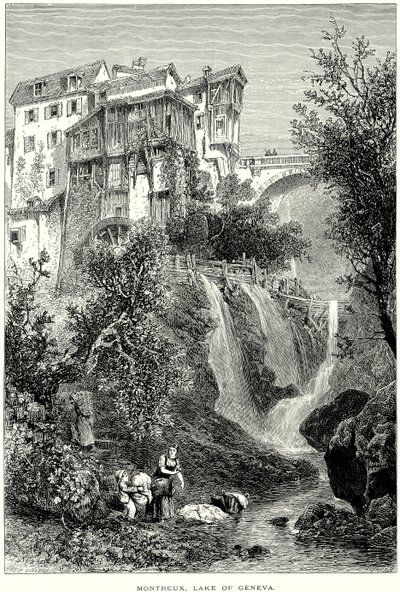 Montreux, Lago di Ginevra (incisione) da English School