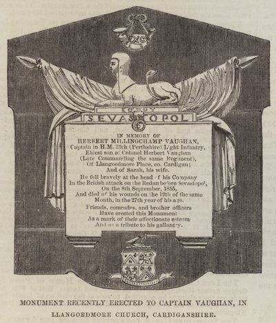Monumento recentemente eretto al Capitano Vaughan, nella chiesa di Llangoedmore, Cardiganshire da English School