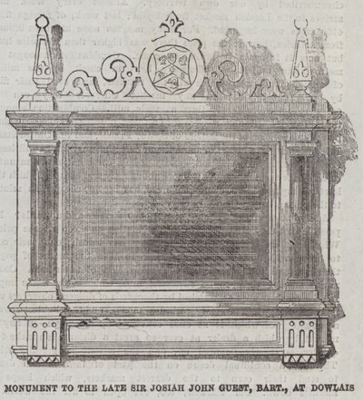 Monumento al defunto Sir Josiah John Guest, baronetto, a Dowlais da English School