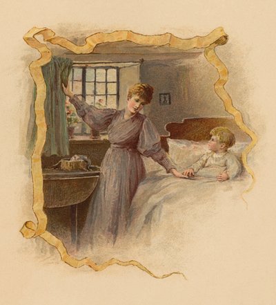 Madre che sveglia il figlio al mattino (cromolito) da English School