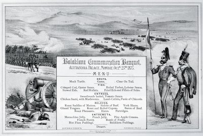 Menu illustrato montato per il Banquetto Commemorativo di Balaklava tenuto all