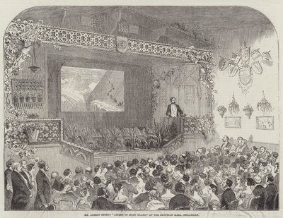 La "Salita al Monte Bianco" di Mr Albert Smith, alla Egyptian Hall, Piccadilly (incisione) da English School