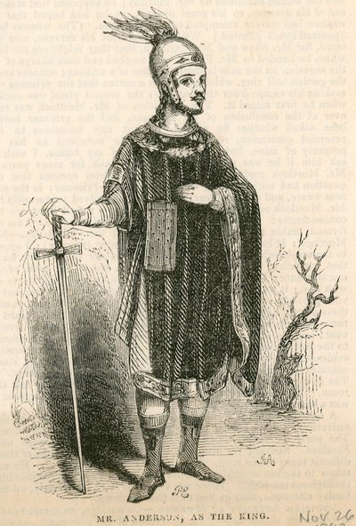 Il signor Anderson nel ruolo del titolo della commedia Re Artù, Teatro Drury Lane, Londra da English School