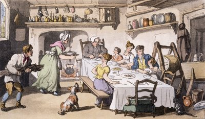 Prima visita del signor Burchell, pub. Ackermanns Repository of Arts, Londra, 1817 da English School