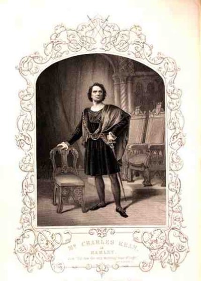 Mr Charles Kean come Amleto, Atto III Scena 2, nella commedia di William Shakespeare (1564-1616) da un dagherrotipo di Paine di Islington (incisione) da English School