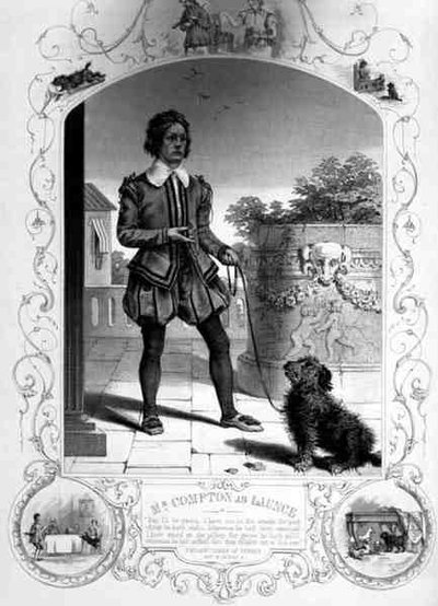 Mr Compton come Lance, Atto IV Scena II, in I due gentiluomini di Verona, di William Shakespeare (incisione) da English School