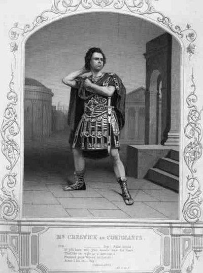 Mr Creswick come Coriolano, Atto V Scena 5, nella commedia di William Shakespeare da English School