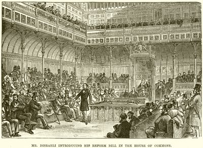 Il signor Disraeli che presenta il suo disegno di legge di riforma alla Camera dei Comuni da English School