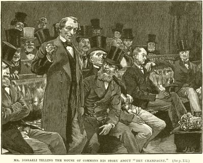 Il Sig. Disraeli che racconta alla Camera dei Comuni la sua storia sullo champagne secco da English School