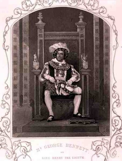 Mr George Bennett come Re Enrico VIII, nella commedia di William Shakespeare (1564-1616) da English School