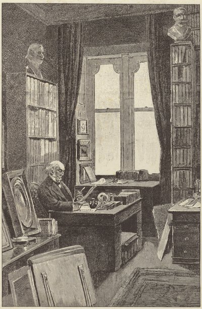 Mr Gladstone nella sua biblioteca al Castello di Hawarden da English School