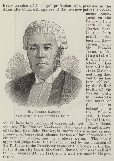 Il signor Gorell Barnes, nuovo giudice della Corte dell