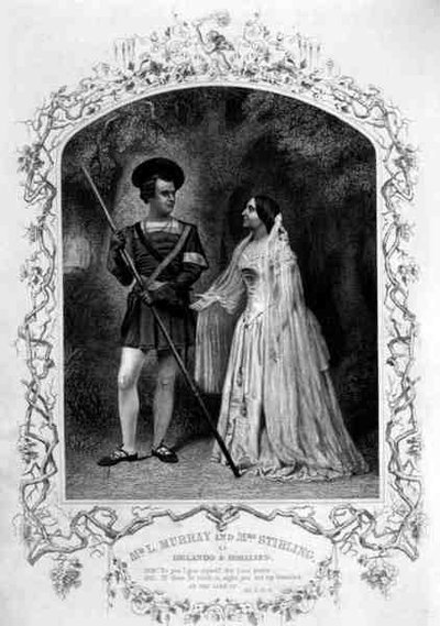 Mr L. Murray come Orlando e Mrs Stirling come Rosalind, Atto V Scena 4, in Come vi piace di William Shakespeare da English School