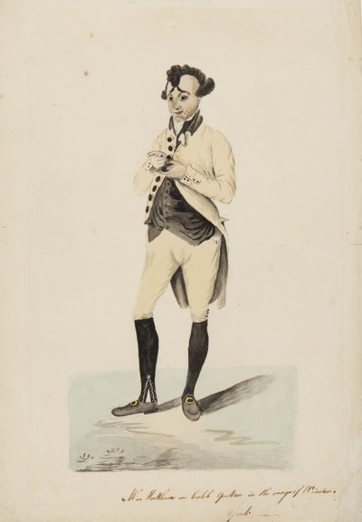 Mr Matthews come Caleb Quotem in The Wags of Windsor, York, c.1820 da English School