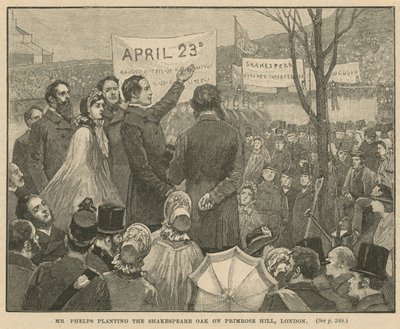 Il signor Phelps pianta la Quercia di Shakespeare su Primrose Hill, Londra da English School