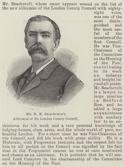 Mr R M Beachcroft, Consigliere del Consiglio della Contea di Londra (incisione) da English School