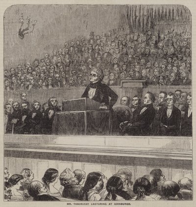 Mr Thackeray che tiene una conferenza a Edimburgo (incisione) da English School