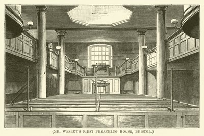La prima casa di predicazione del signor Wesley, Bristol (incisione) da English School