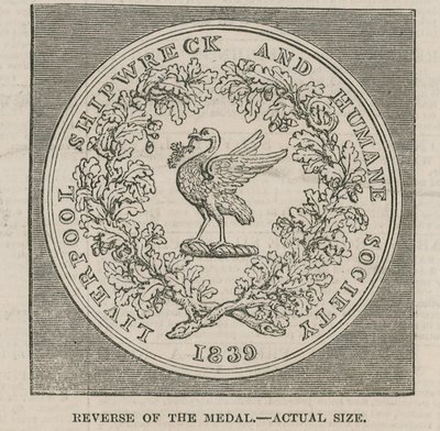 Design di Mr Wyon per la Medaglia della Liverpool Shipwreck and Humane Society da English School