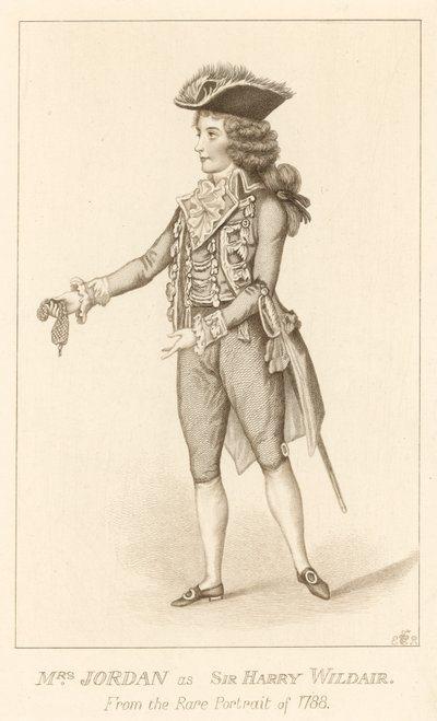 Mrs Jordan come Sir Harry Wildair dal raro ritratto del 1788 da English School