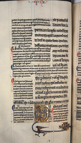 Ms.27, f.117v: Pagina da una copia commentata del Nuovo Testamento da English School