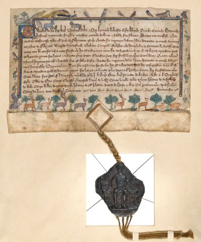 Carta di libero Warren, concessione dei diritti di caccia da Edoardo I a Roger de Pilkington, c.1291 da English School