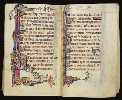Ms 1-2005, ff.122v-123r: Decorazione marginale grottesca dal Salterio di Macclesfield, Uso di Sarum, East Anglia, c.1330 da English School
