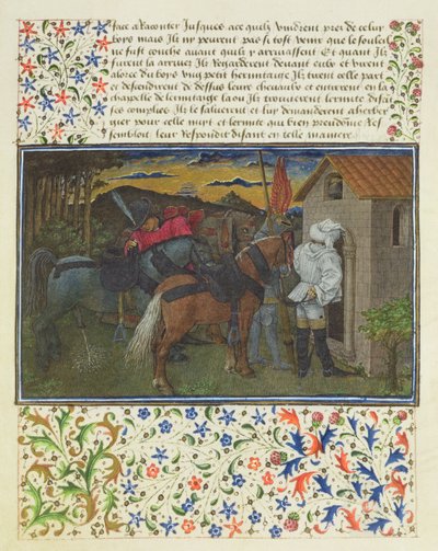 Ms. 2597 Cuore, Desiderio e Generosità, tardi la sera, davanti alla cella degli eremiti, edizione facsimile di Livre du Coeur d