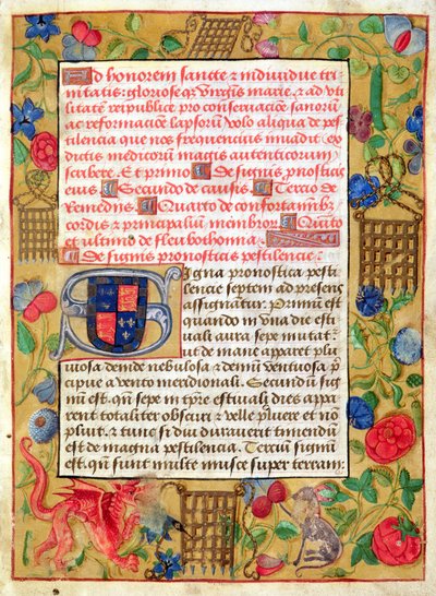 Ms 261 fol.1r Pagina da una raccolta di trattati sulla peste in latino e inglese, c.1500 da English School
