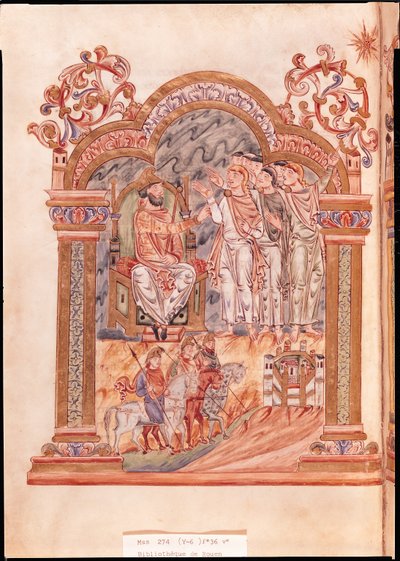 Ms 274 (Y-6) fol.36v I Magi visitano il re Erode, dal Messale di Roberto di Jumieges, c.1016 da English School
