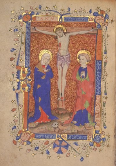 Ms 515 fol.108r Crocifissione con Santa Maria e San Giovanni Battista, dal Messale di St. Botolph Aldersgate, c.1420-30 da English School