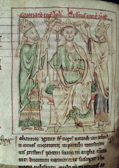 Re Giovanni (1167-1216), miniatura da Flores Historiarum, di Matthew Paris, 1250-52 da English School