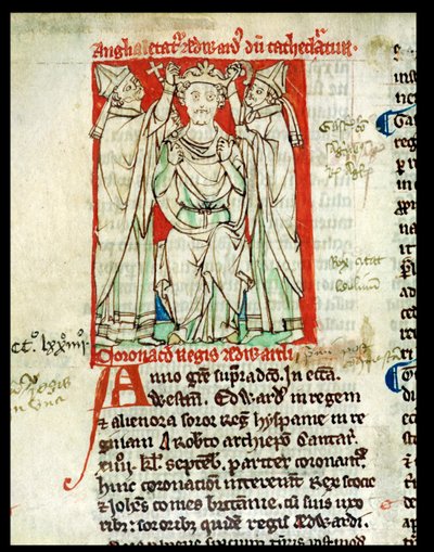 Edoardo I (1239-1307), miniatura da Flores Historiarum, di Matthew Paris, 1250-52 da English School